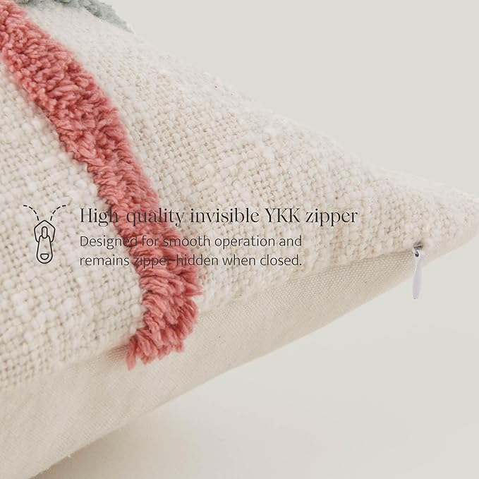 Double Stitch Checkered Throw Pillow Covers - 100% Cotton Tufted Boho Decorative Pillow Covers 20x20, Made in India, Square Plaid Cushion Case, Modern Home Decor for Couch, Sofa, Living Room, Multi