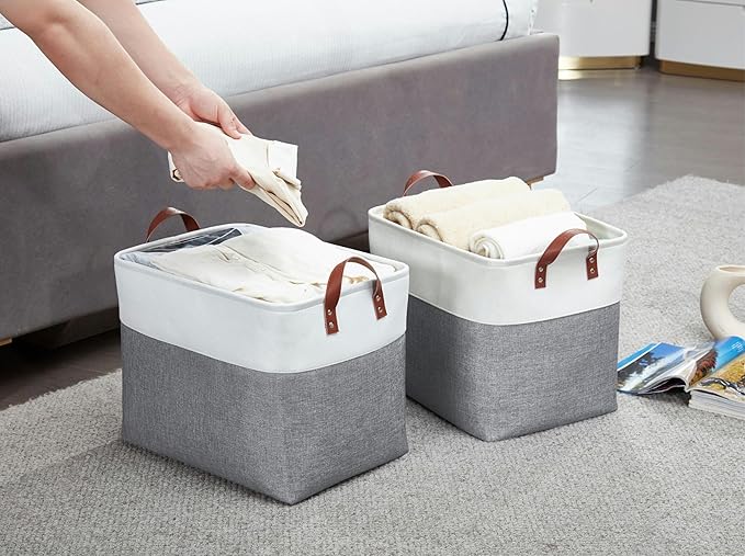DECOMOMO Fabric Storage Basket Large Closet Storage Bins for Toys Nursery & Laundry Storage (Slate Grey & White, XXL - 3 Pack)
