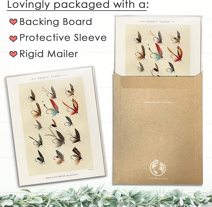 Vintage Fly Fishing Art Prints (Set of 4) - Unframed - 8x10 | Great Gift for Fisherman - Reproductions of Vintage Fishing Lure Drawings - Rustic Decor