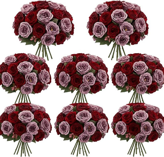 Geosar 8 Bundles Artificial Peonies Flowers Fake Silk Peony Bouquet Faux Peonies Flowers Bulk for Decoration Vase Florals Arrangements Wedding Party Table (Wine Red,Gray)