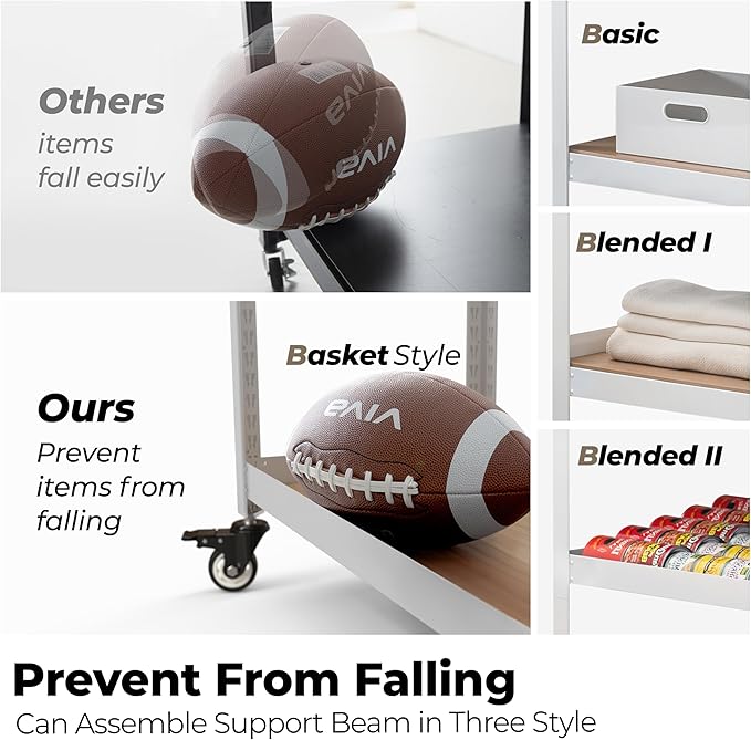 HOMEDANT House White 5-Tier Metal Boltless Rolling Cart Shelf Rack Casters Heavy Duty Wheel Shelving Unit Adjustable Storage Shelves Organizer Shelf Kitchen Garage 48.1" W x 18.5" D x 75.4" H 4Pack