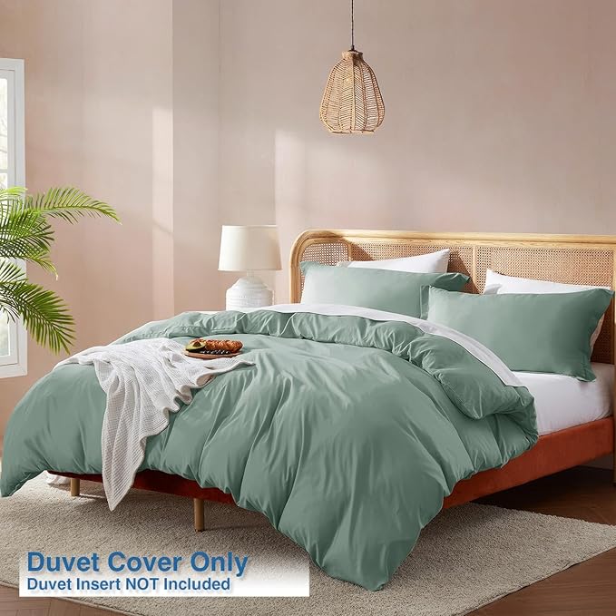 Nestl Sage Green California King Duvet Cover Sets - Soft Double Brushed Cal King Duvet Cover, 3 Piece, with Button Closure, 1 Duvet Cover 104x98 inches and 2 Pillow Shams