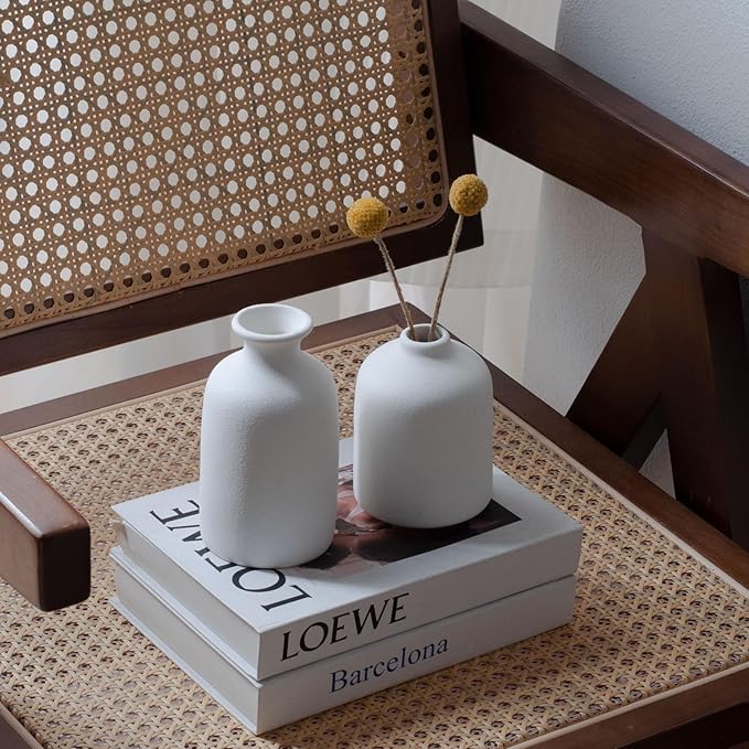 White Ceramic Vase Set of 4, Classic Matte Vases Home Decorations for Table Shelf Office Decor (White)