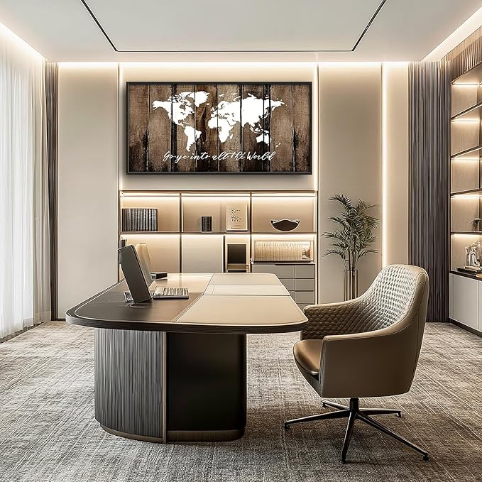 Flintis Large World Map Wall Art Go Ye Into All The World Pictures Wall Decor Abstract Canvas Painting Print Artwork Decoration Framed for Living Room Bathroom Master Bedroom Office 60L x 30W