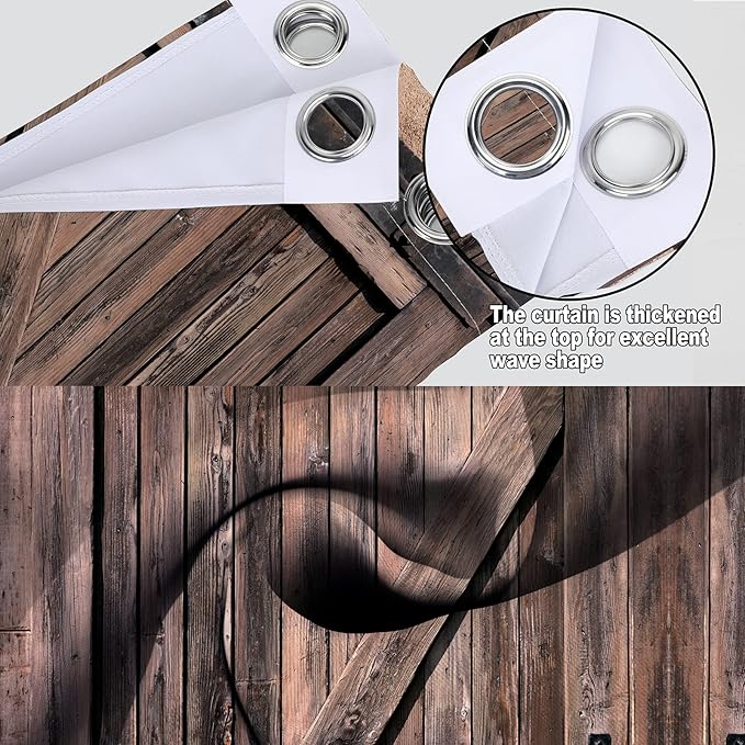 MissHope Rustic Wooden Barn Door Blackout Curtains Vintage Brown Wood Door Farmhouse Country Decor for Home Bedroom Living Room Grommet Window Drapes 2 Panels, 42x63 Inch