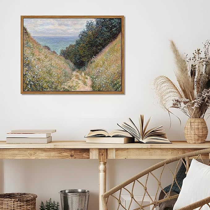 Framed Vintage Monet Wall Art Farmhouse Decor – Impressionist Oil Painting Canvas Prints – Country Landscape Classic Aesthetic Wall Decor for Living Room Bedroom Bathroom – 12''x16''