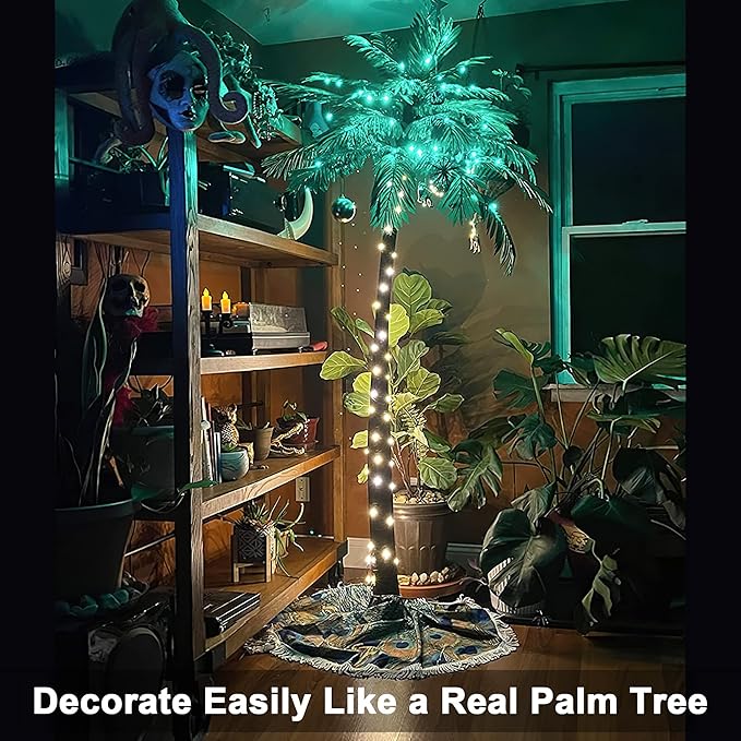 Lightshare 5 Feet Palm Tree 56LED Lights Artificial Fake Tree Decoration for Tiki Bar Outside Patio Porch Pool Christmas Nativity