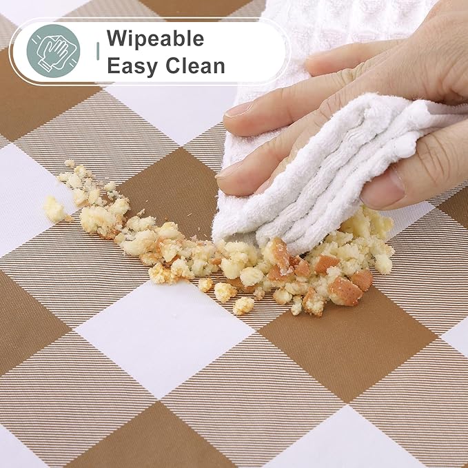 misaya Rectangle Waterproof Vinyl Table Cloth, Buffalo Flannel Backed Tablecloth, Wipeable Plastic Table Cover for Fall, Thanksgiving (60" x 102", Brown and White)