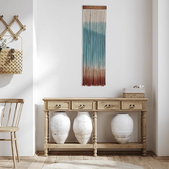 Knots & Beyond Colorful Macrame Wall Hanging, Dip Dye Fiber Art, Boho Wall Decor, Wall Decoration for Office, Entryway Wall Art, 11.8" x 37.4"