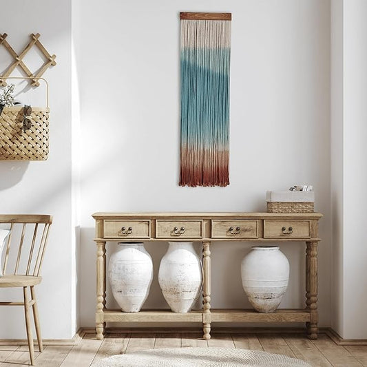 Knots & Beyond Colorful Macrame Wall Hanging, Dip Dye Fiber Art, Boho Wall Decor, Wall Decoration for Office, Entryway Wall Art, 11.8" x 37.4"