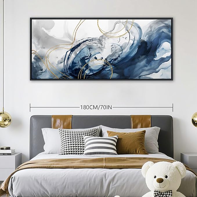 Mofutinpo Blue Abstract Wall Art Large Canvas Wall Decor Modern Home Decor Office Wall Decor Home Decorations for Living Room Navy Blue Minimalist Bedroom Artwork 31×70IN