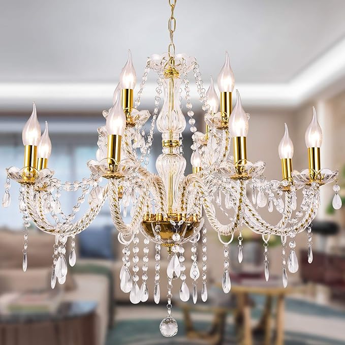 Panghuhu88 K9 Crystal Candle Chandeliers Lighting 12 Lights Pendant Ceiling Fixture Lamp for Dining Living Room Bedroom Hallway Entry Elegant Decoration (12 Bulbs)
