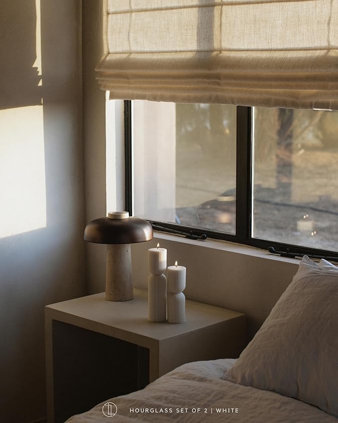 LAWA Hourglass Pillar Candle - Large Beautiful Handmade Pillar Scented Soy Wax Elegant Bubble Aesthetic Candle Housewarming Gift Home Room Shelf Decor Idea - White (Set of 2)