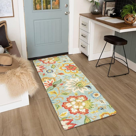 Lahome Floral Hallway Runner - 2x5 Washable Non-Slip Low-Pile Kitchen Rug, Laundry Room, Soft Paisley Print Modern Indoor Carpet Runner for Entryway Living Room, Bathroom Entrance