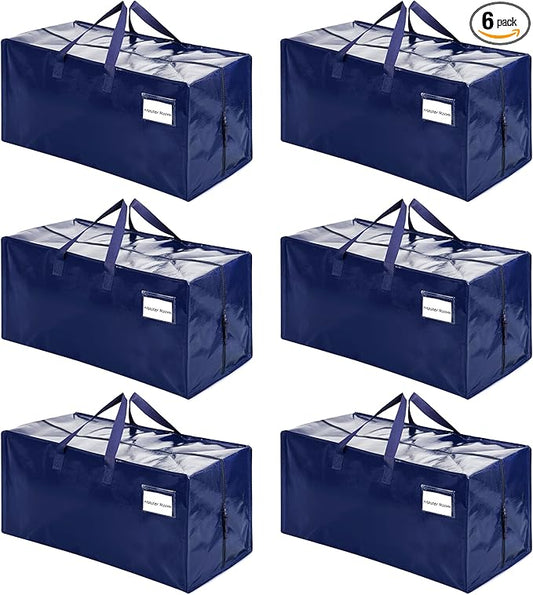 VENO 6 Pack Moving Bags w/Backpack Straps, Heavy Duty, Moving Boxes Alternative, Packing Supplies, Large Storage Totes for Dorm Room Essentials with Zipper for Clothes (Blue, 6 Pack)