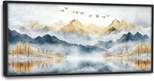 Mountain Large Wall Art for Living Room Framed, Lake Oversized Wall Decor Pictures, Nature Scenery Canvas Print Painting, Aesthetic Artwork Bedroom Office Home Decor 60"x30"
