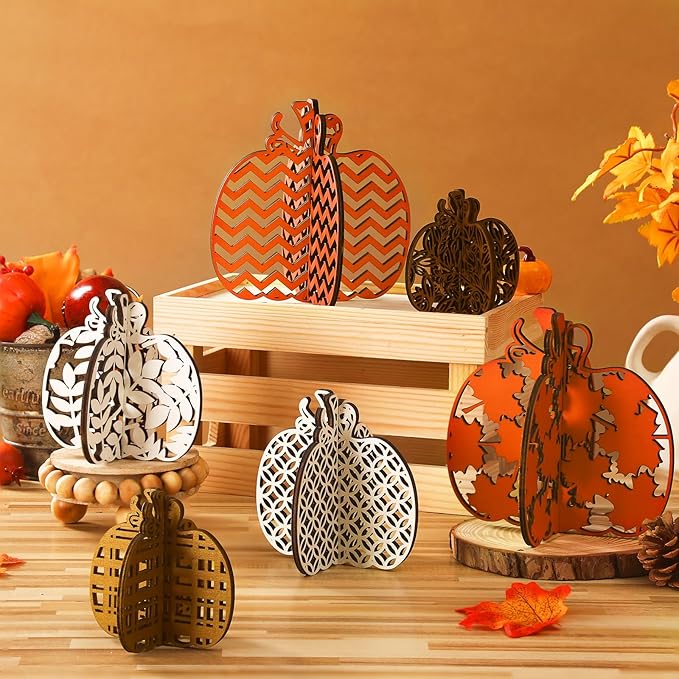 Soaoo 12 Pcs Fall Wooden Table Signs Pumpkin Wood Decoration Thanksgiving Tiered Tray Decor Thanksgiving Table Centerpieces Block Sign Farmhouse Decorations for Home Party