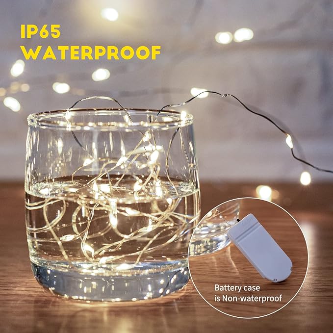 Brightown 24 Pack Fairy Lights Battery Operated - 7Ft 20 Led Mini String Lights Silver Wire Waterproof Firefly Starry DIY Lights for Bedroom Patio Wedding Party Christmas Decor (Pure White)