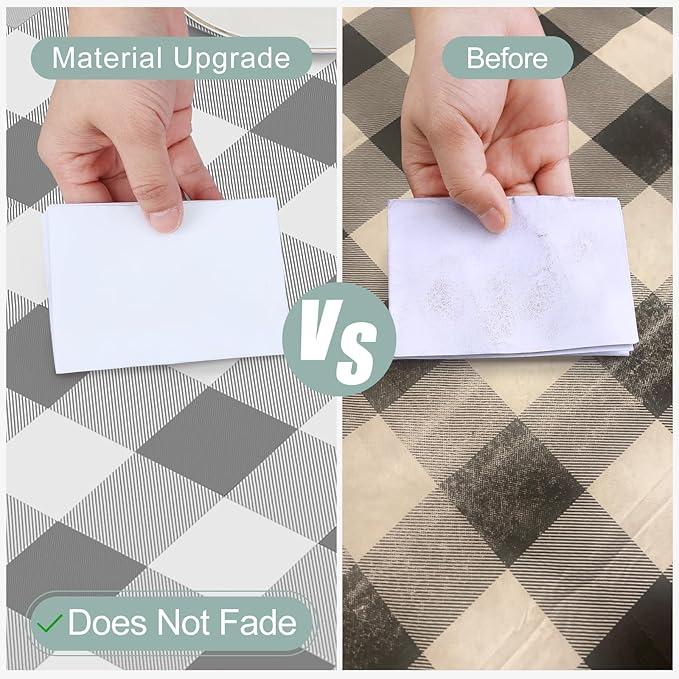 misaya Round Waterproof Vinyl Table Cloth, Buffalo Flannel Backed Tablecloth, Wipeable Plastic Table Cover for Dinner, Kitchen, Picnic (60", Grey and White)