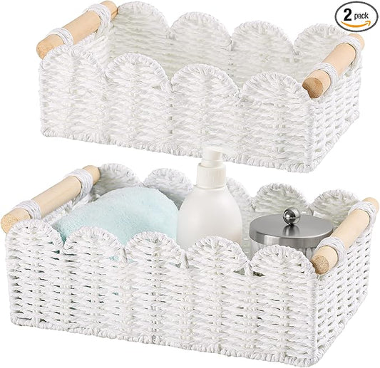 Storage Basket Wicker Baskets for Organizing Toilet Paper Storage Basket for Toilet Tank Top,White