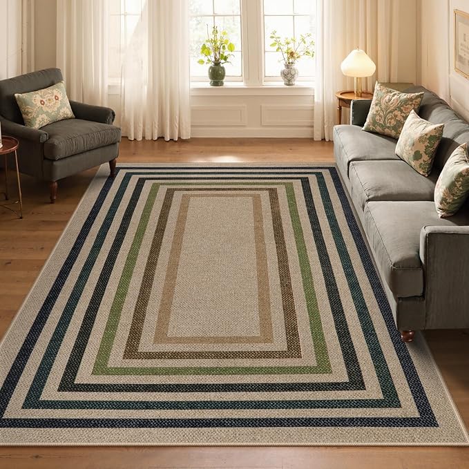 Lahome Modern Geometric Easy Jute Rug, Washable 5x7 Indoor Outdoor Rugs Farmhouse Large Dining Room Bedroom Carpet, Contemporary Non Slip Natural Throw Mat for Backyard Office RV