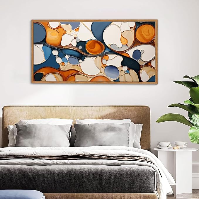 Modern Large Abstract Wall Art - Framed Decor for Living Room, Bedroom - Colorful Artwork, Aesthetic Room Decorations, Oil Painting