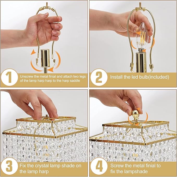 Luvkczc Crystal Touch Table Lamp, Bedside Lamps with with USB C+A Ports, Gold Bedroom Lamp, 3 Way Dimmable Lamp with Crystal Shade, Nightstand Lamps for Bedroom, Living Room, Bulb Included