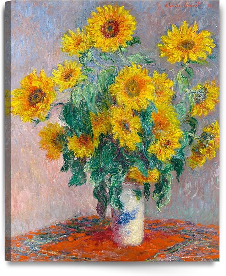DECORARTS - Monet Sunflowers, Claude Monet Art Reproduction. Giclee Canvas Prints Wall Art for Home Decor 30x24