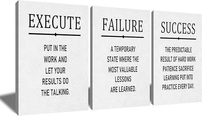 Execute Failure Success Motivational Posters Print Canvas Wall Art for Office Inspirational Quotes Large Size Picture Painting Artwork for Living Room Classroom Gym Stretched and Framed [72''Wx 36''H]