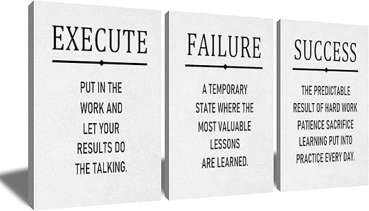 Execute Failure Success Motivational Posters Print Canvas Wall Art for Office Inspirational Quotes Large Size Picture Painting Artwork for Living Room Classroom Gym Stretched and Framed [72''Wx 36''H]