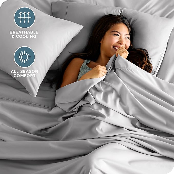 Bare Home Full XL Sheet Set - Luxury 1800 Ultra-Soft Microfiber Full Extra Long Bed Sheets - Double Brushed - Deep Pockets - Easy Fit - 4 Piece Set - Bedding Sheets & Pillowcases (Full XL, Light Grey)