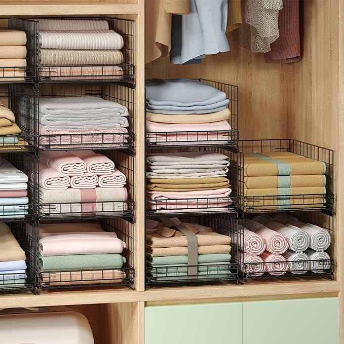 JKsmart 3-Tier Stackable Closet Organizers and Drawer Storage Shelves - Sliding Storage Bins for Jeans, Pants, and Sweaters - Wardrobe Cupboard Organizer for Closet Organization-Black