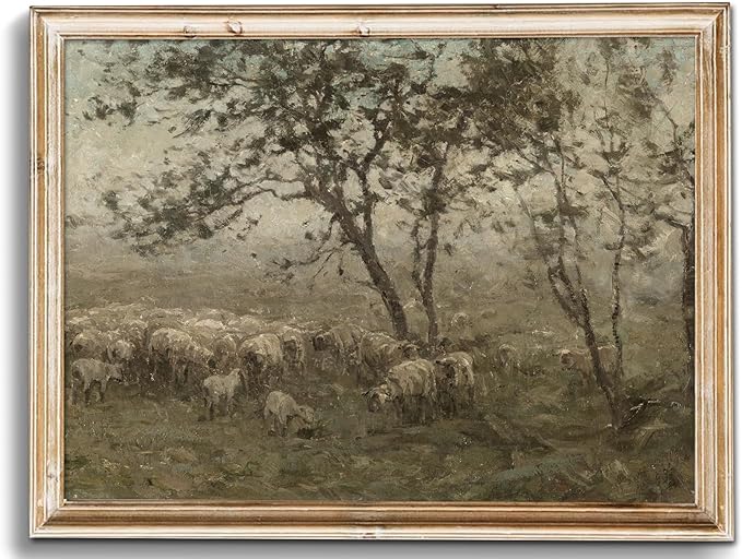 uniro Vintage Wall Art Prints for Home Decor, Farmhouse Spring Decor Rustic Sheep Pasture Canvas Prints Paingting, Vintage Cottage Landscape Wall Decor, Vintage Art Pictures for Bedroom Bathroom Decor( 8" x 10"-UNFRAMED)
