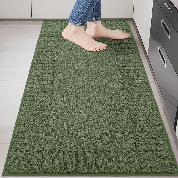 BEQHAUSE-Kitchen-Rugs-Non Slip-Kitchen-Mats-for-Floor Machine Washable Kitchen Rugs Absorbent Kitchen Carpet with TPR Non Skid Backing,Green, 24”x60”