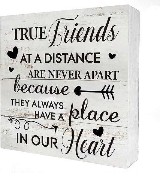 Kinship Wooden Box Sign Desk Decor Rustic Wood Block Plaque Box Sign for Home Living Room Shelf Table Decoration (5 X 5 Inch) (TRUE)