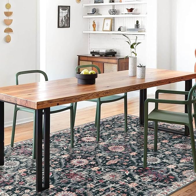 Lahome Moroccan Trellis Washable Small Area Rug, 3x5 Black Rug for Bedroom Living Room, Non-Slip Oriental Accent Throw Carpet for Kitchen Office Entryway Bathroom Office, Black/Multi