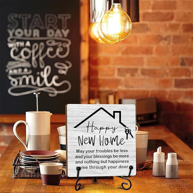 Housewarming Gifts, New Home New Adventure Memories Welcome Home Decorations, Best Gift Ideas for Family Couple, 5 x 5 Inches Living Room Bedroom Kitchen Bathroom Decor-073