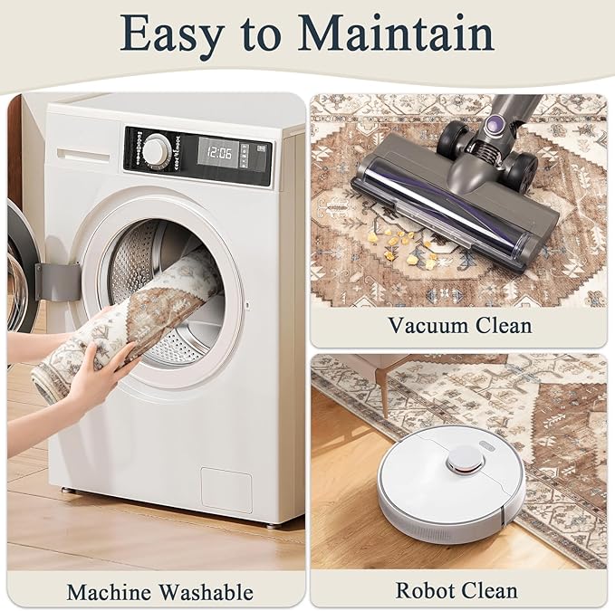 Pauwer Kitchen Mats for Floor 3 Piece Set Boho Non Slip Kitchen Rugs Washable Farmhouse Kitchen Floor Mats Thick Long Kitchen Throw Area Rug Carpet Runner for Hallway Laundry Bathroom, Caramel