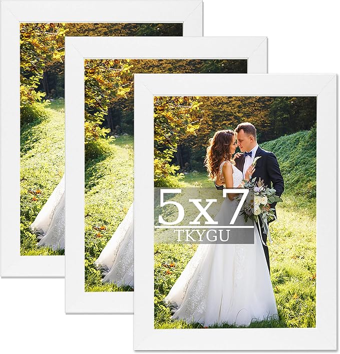5x7 Picture Frame Set of 3, Made of Real Glass for 5x7 White Frames Wooden, Wall and Tabletop Display Photo Frame for Gallery Family Wedding Memorial Pic Frame Best Gift