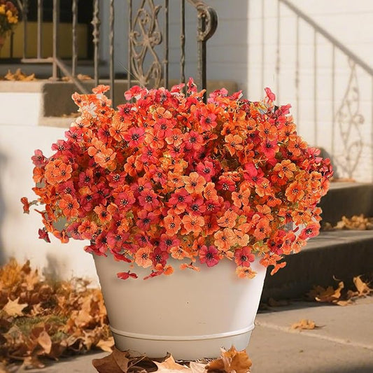 Artificial Flowers for Outdoor Indoor Garden Home Decoration, Faux Flower Daisy with Eucalyptus Leaves Fake Plants Greenery Boxwood Porch Patio, 12 Bundles (Fall Orange)