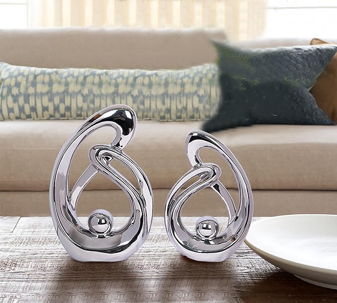 2 Pcs Silver Decor Sculpture Table Decorations Ceramic Decor Mid Century Modern Decor Statue and Figurine Centerpieces for Living Room Dining Room Kitchen Fireplace Shelf Office Coffee Table Decor