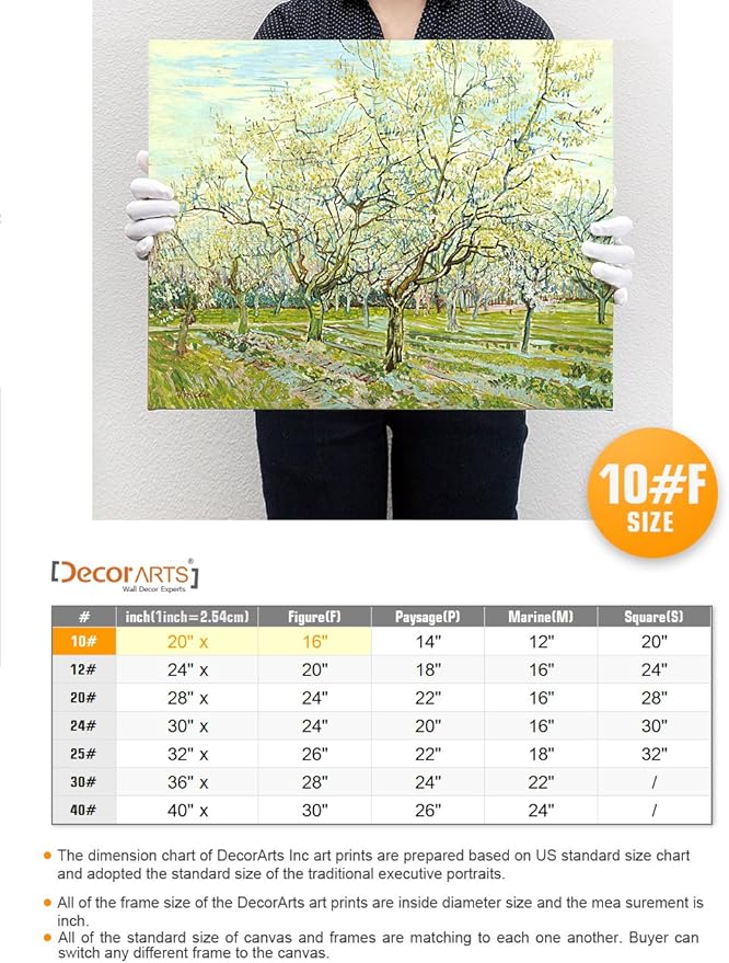 DECORARTS - The White Orchard, Vincent Van Gogh Art Reproduction. giclee print canvas art for wall decor 20x16