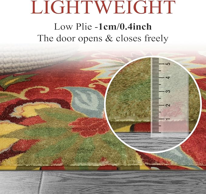 Lahome Red Floral 4x6 Washable Area Rugs - Christmas Rug Throw Soft Rug for Bedroom Non-Slip Rugs for Living Room, Paisley Print Fall Carpet Rug for Dinning Room Entryway Kitchen Office (4'x6', Red)