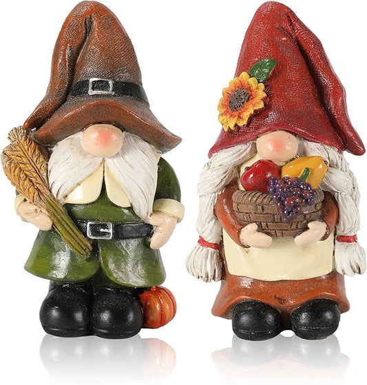 Thanksgiving Gnomes Figurines - Set of 2 Durable Resin 5'' Festive Autumn Decor - Fall Tiered Tray Decor Gnome Gifts Decoration for Home and Garden (Fall Gnomes)