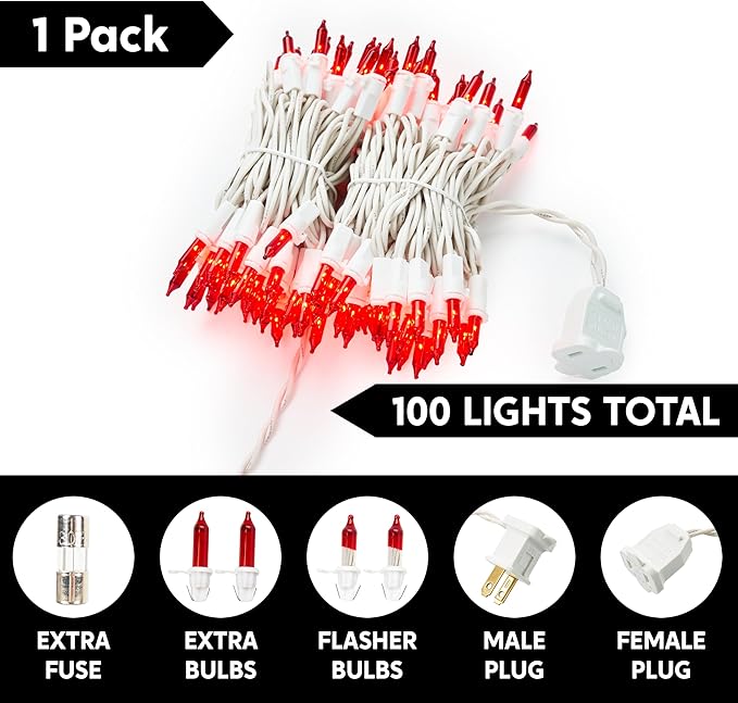Joiedomi Christmas String Lights Indoor,100 Count Mini Red Light,21.4 FT Lighting Decor for Patio Dorm Classroom Bedroom Holiday Wedding Party Garland Birthday Festival,White Wire