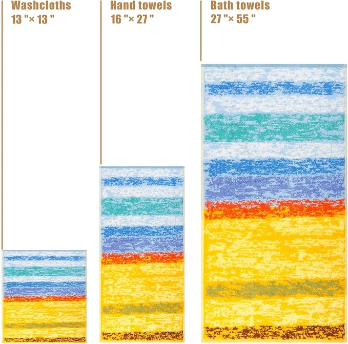 SEMAXE Bath Towel Set, 100% Cotton Bathroom Towels with Hanging Loops and Nano-Bio Lifecycle Labels, Include 2 Bath Towels, 2 Hand Towels, 4 Washcloths, Colorful Towel - Wheat Field Collection