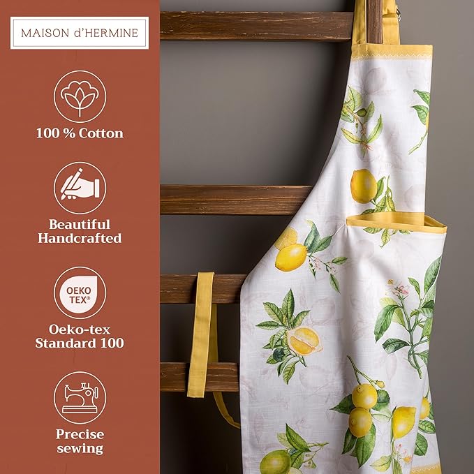 Maison d' Hermine 100% Cotton Apron for women with Pocket Kitchen Chef Apron for Men Cooking Gardening Server Waitress