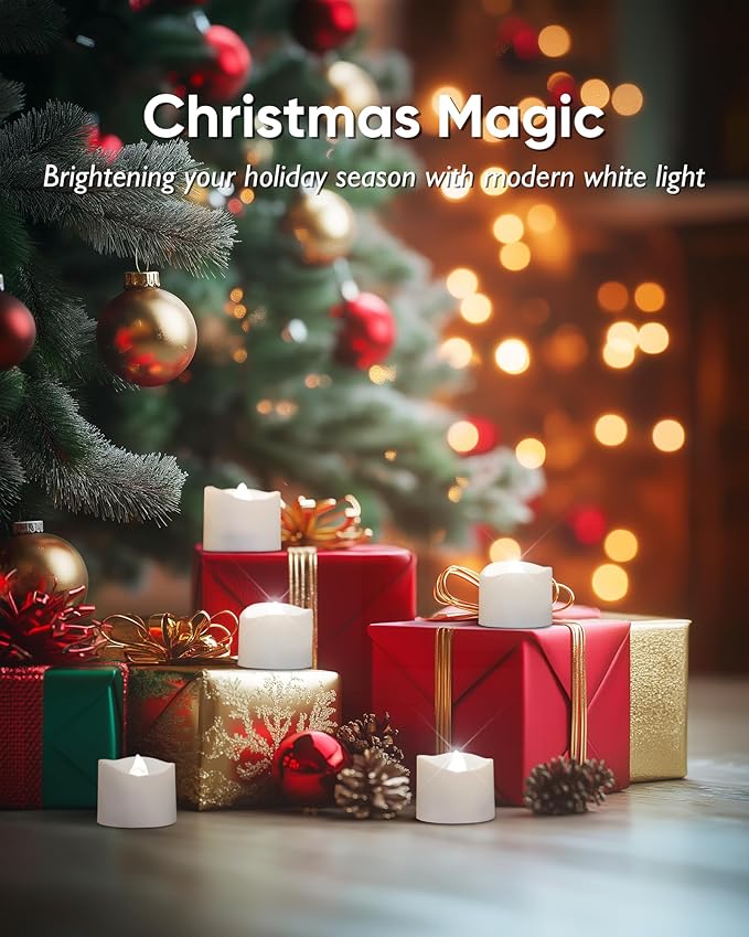 Homemory Cool White Flameless LED Tea Lights Candles, 200+Hour Battery Operated Fake Electric Votive TeaLights for Christmas, DIY Mood Lighting, Party, Holiday, Funeral, Home Decor, 24-Pack