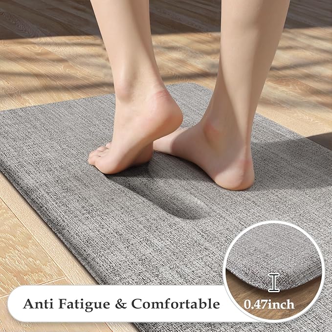 KIMODE Anti Fatigue Kitchen Mat for Floor 17"x47"+17"x29", Farmhouse Kitchen Floor Mats Non Slip, Apricot Textilene Rugs for Kitchen Floor,Memory Foam Standing Mat for Laundry Office Sink Desk