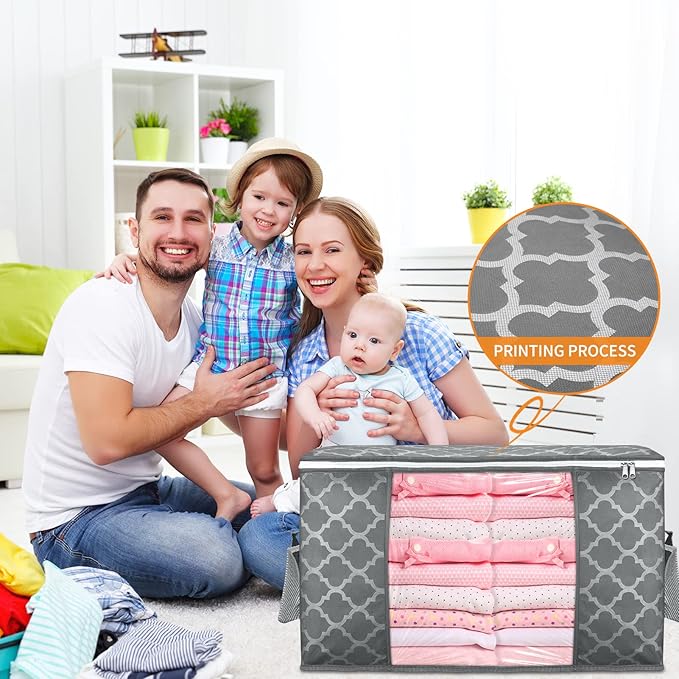 90 L Large Storage Bag Clothes Storage Organizer with Durable Handles for Closet Storage, Comforter, Blanket, Clothing, Bedding and Toys 6 Pack